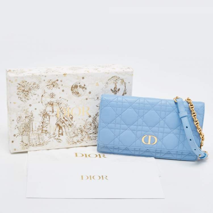 Pre Owned Dior Light Blue Cannage Leather Caro Belt Pouch with Chain