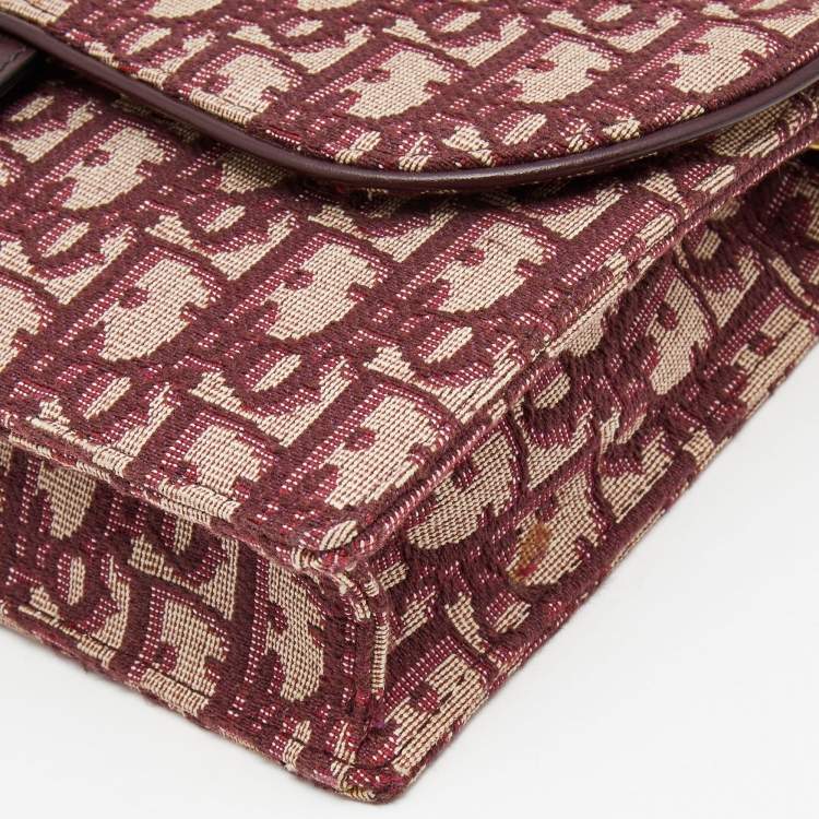 Pre Owned Dior Burgundy Oblique Canvas Saddle Wallet on Chain Bag