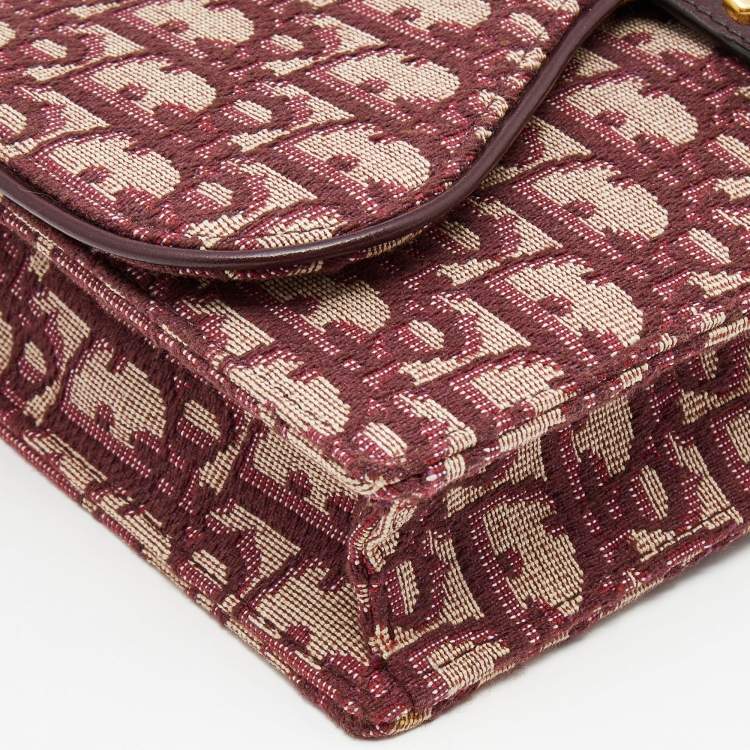 Pre Owned Dior Burgundy Oblique Canvas Saddle Wallet on Chain Bag