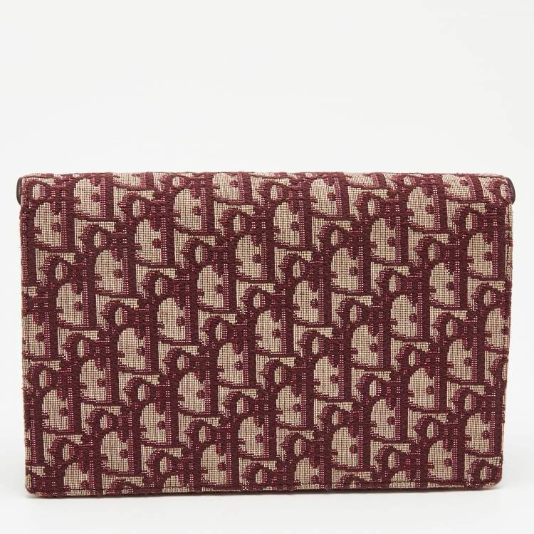 Pre Owned Dior Burgundy Oblique Canvas Saddle Wallet on Chain Bag