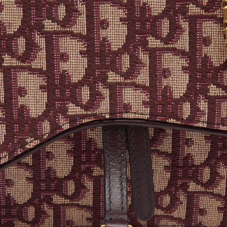 Pre Owned Dior Burgundy Oblique Canvas Saddle Wallet on Chain Bag
