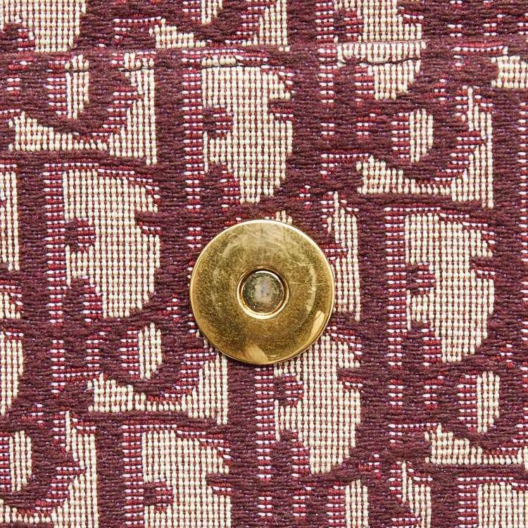 Pre Owned Dior Burgundy Oblique Canvas Saddle Wallet on Chain Bag