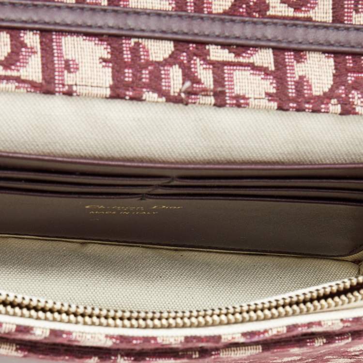 Pre Owned Dior Burgundy Oblique Canvas Saddle Wallet on Chain Bag
