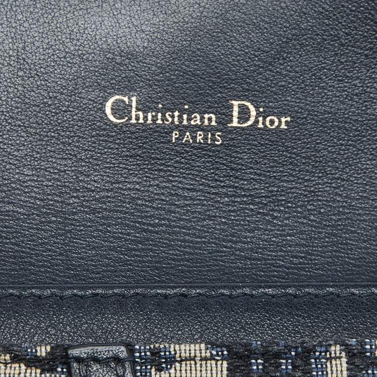 Pre Owned Dior Navy Blue Oblique Canvas and Leather Saddle Wallet On Chain