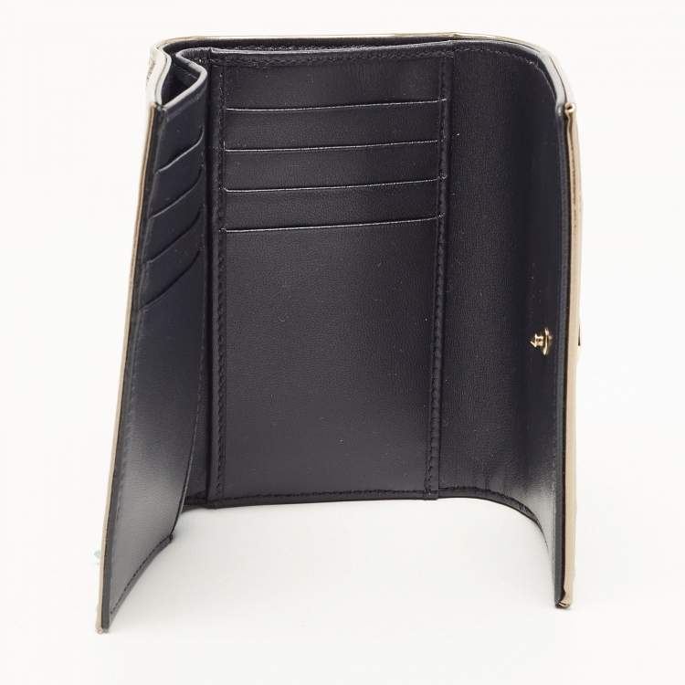 Pre Owned Dior Gold Patent Leather Diorama Trifold Compact Wallet