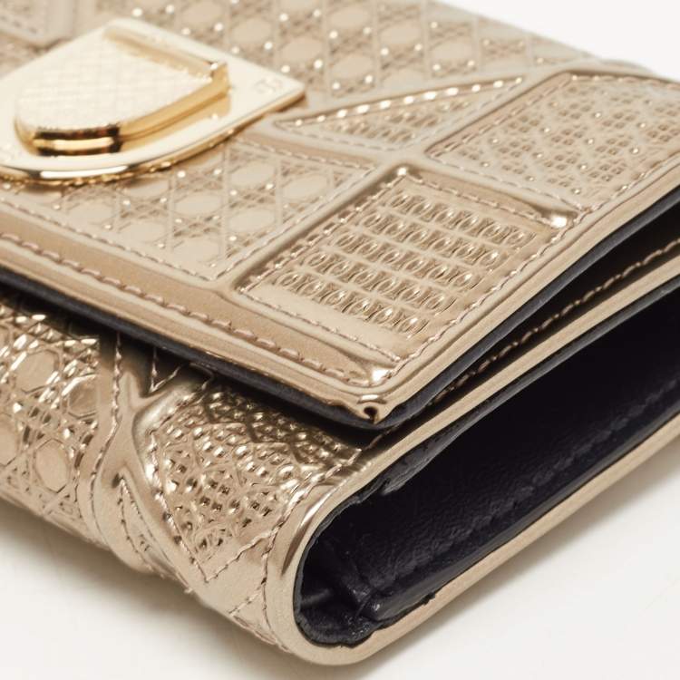 Pre Owned Dior Gold Patent Leather Diorama Trifold Compact Wallet