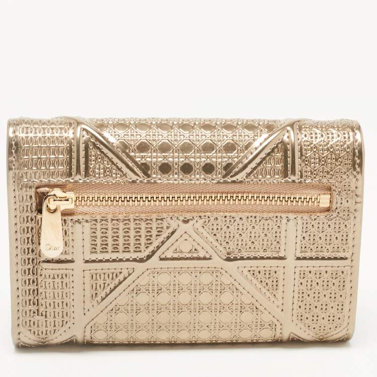 Pre Owned Dior Gold Patent Leather Diorama Trifold Compact Wallet