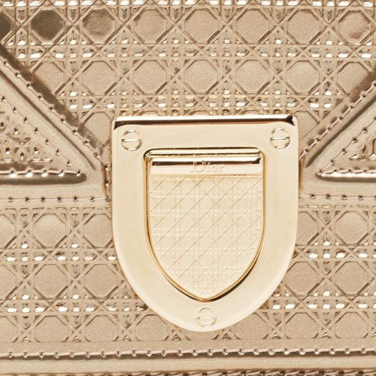 Pre Owned Dior Gold Patent Leather Diorama Trifold Compact Wallet