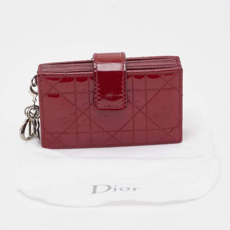 Pre Owned Dior Red Cannage Patent Leather Lady Dior 5 Gusset Card Holder