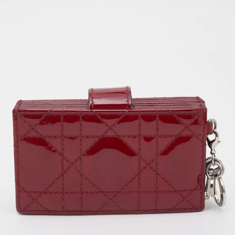 Pre Owned Dior Red Cannage Patent Leather Lady Dior 5 Gusset Card Holder