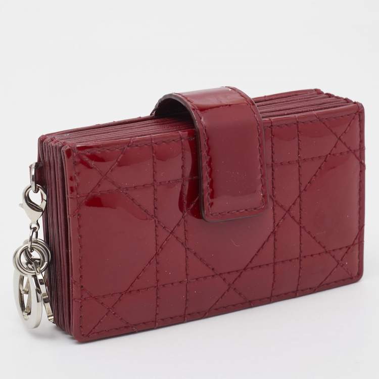 Pre Owned Dior Red Cannage Patent Leather Lady Dior 5 Gusset Card Holder