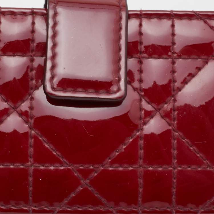 Pre Owned Dior Red Cannage Patent Leather Lady Dior 5 Gusset Card Holder