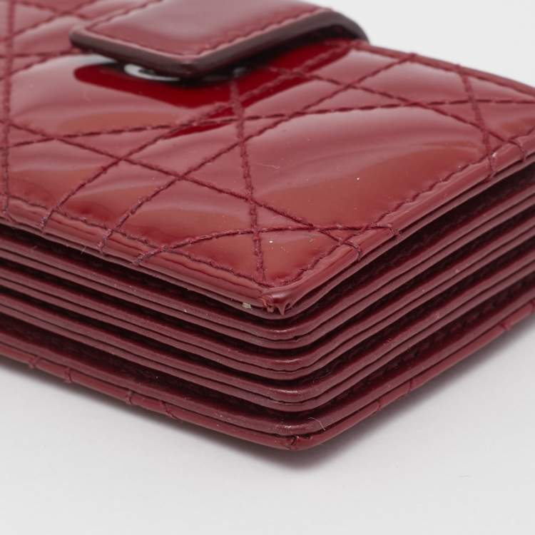 Pre Owned Dior Red Cannage Patent Leather Lady Dior 5 Gusset Card Holder