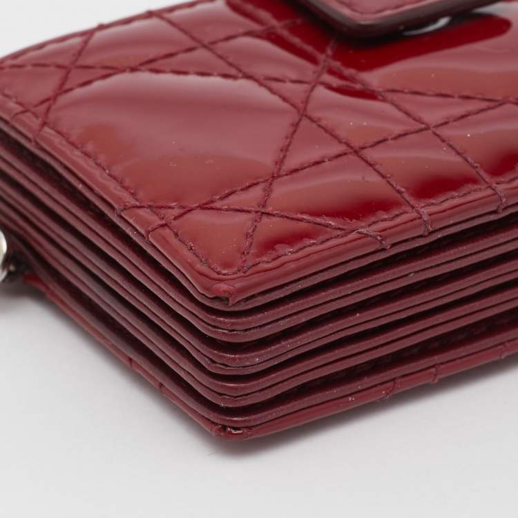 Pre Owned Dior Red Cannage Patent Leather Lady Dior 5 Gusset Card Holder