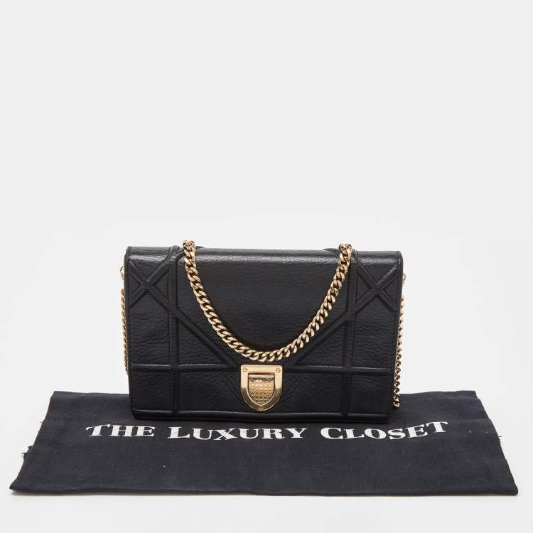 Pre Owned Dior Black Leather Diorama Wallet on Chain