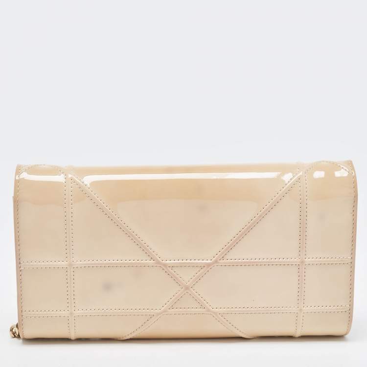 Pre Owned Dior Beige Patent Leather Diorama Wallet On Chain