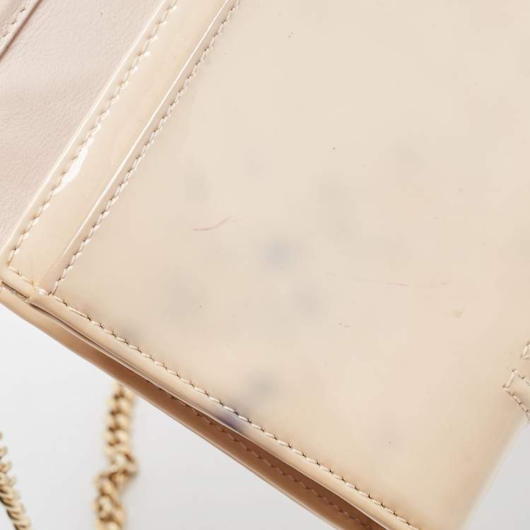 Pre Owned Dior Beige Patent Leather Diorama Wallet On Chain