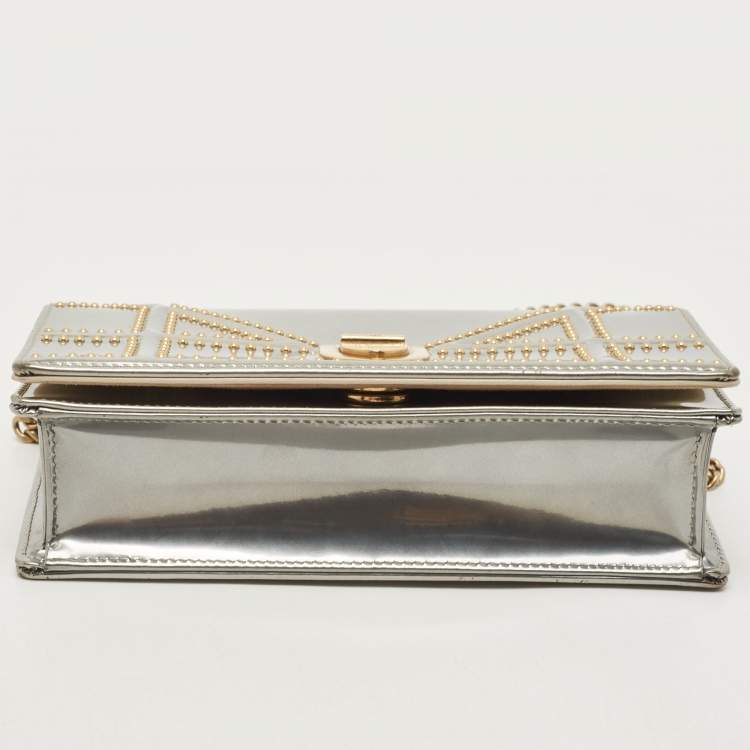 Pre Owned Dior Silver Studded Patent Leather Small Diorama Top Handle Bag