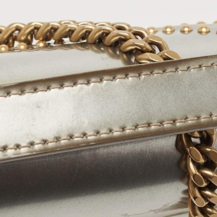 Pre Owned Dior Silver Studded Patent Leather Small Diorama Top Handle Bag