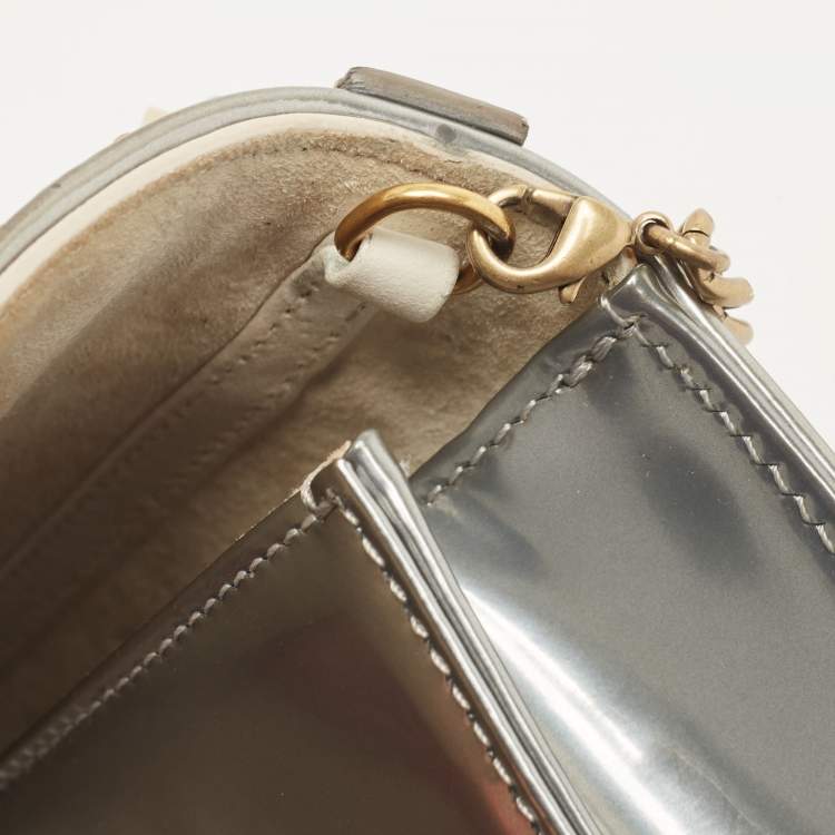 Pre Owned Dior Silver Studded Patent Leather Small Diorama Top Handle Bag