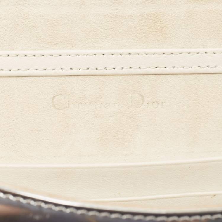 Pre Owned Dior Silver Studded Patent Leather Small Diorama Top Handle Bag