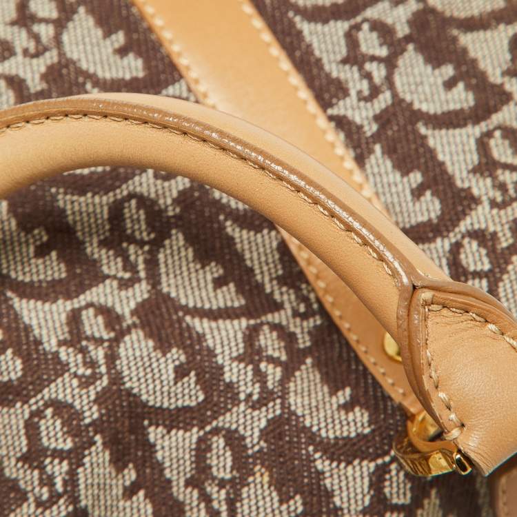 Pre Owned Dior Beige/Tan Oblique Canvas and Leather Small Trotter Boston Bag