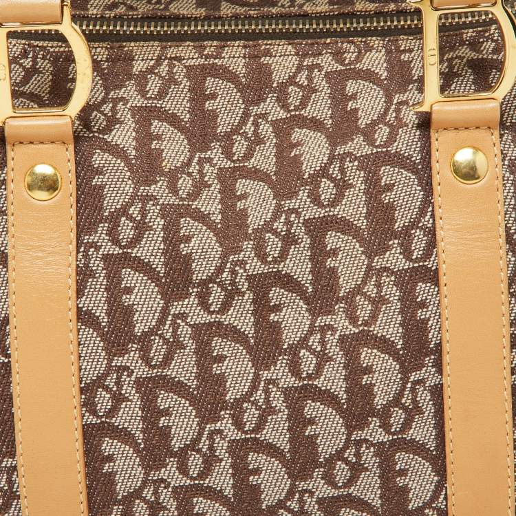 Pre Owned Dior Beige/Tan Oblique Canvas and Leather Small Trotter Boston Bag