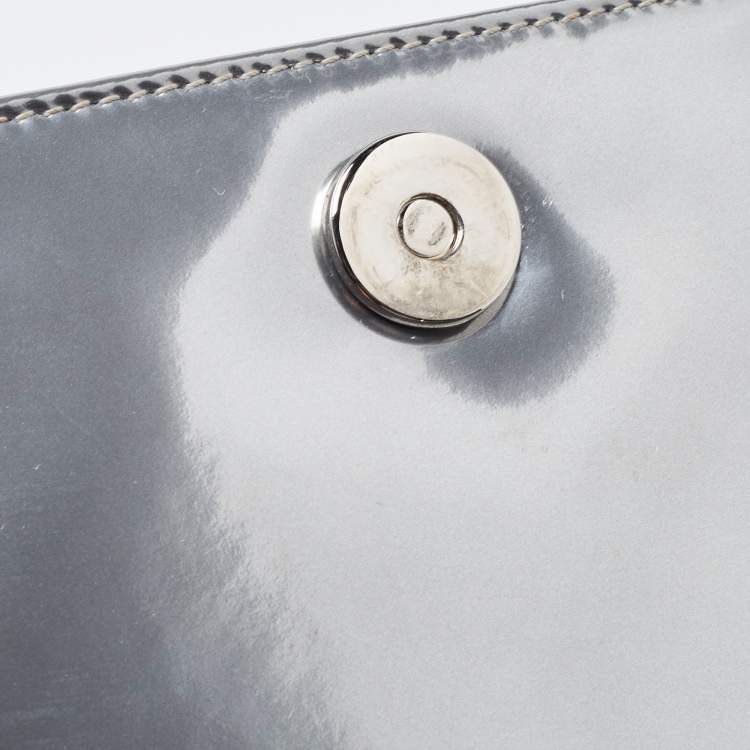 Pre Owned Dior SIlver Micro Cannage Patent Leather Diorama Wallet On Chain