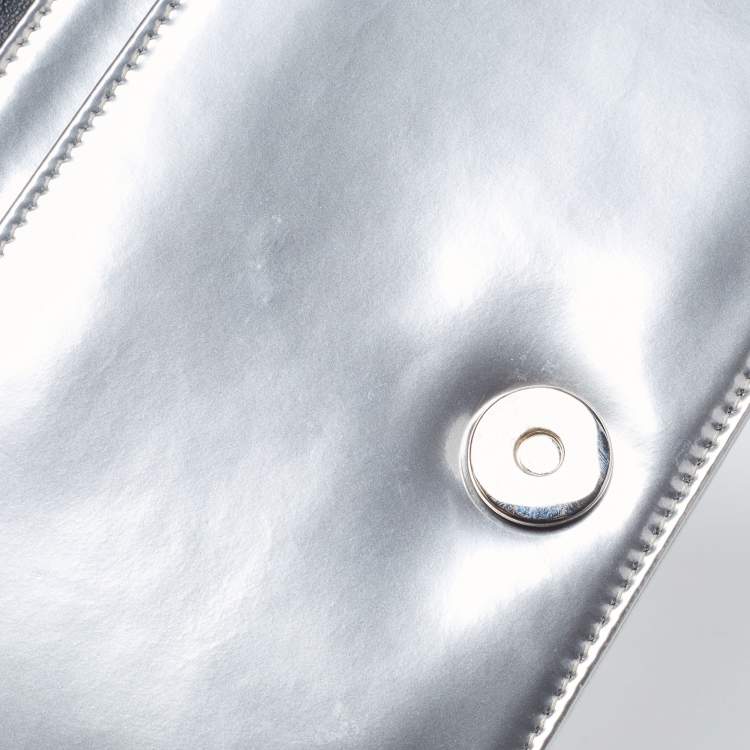 Pre Owned Dior SIlver Micro Cannage Patent Leather Diorama Wallet On Chain