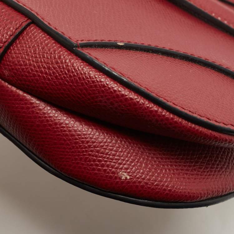 Pre Owned Dior Red Leather Mini Saddle Bag