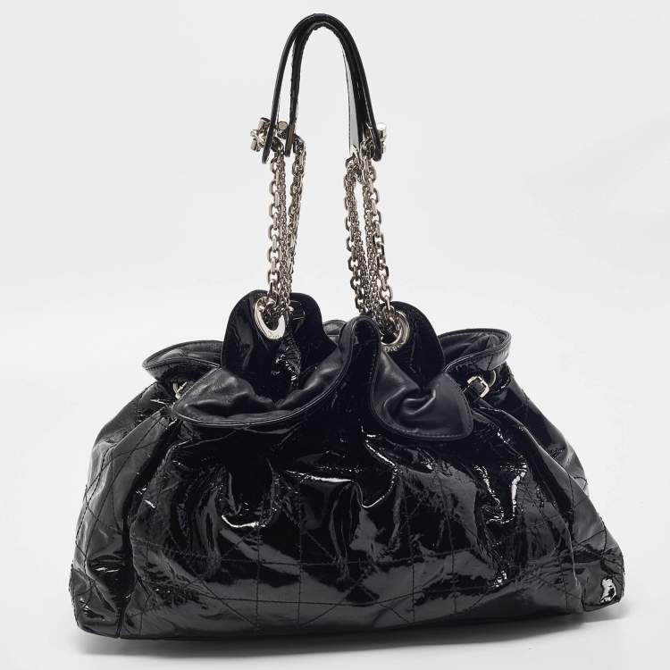 Pre Owned Dior Black Cannage Patent Leather Le Trente Hobo