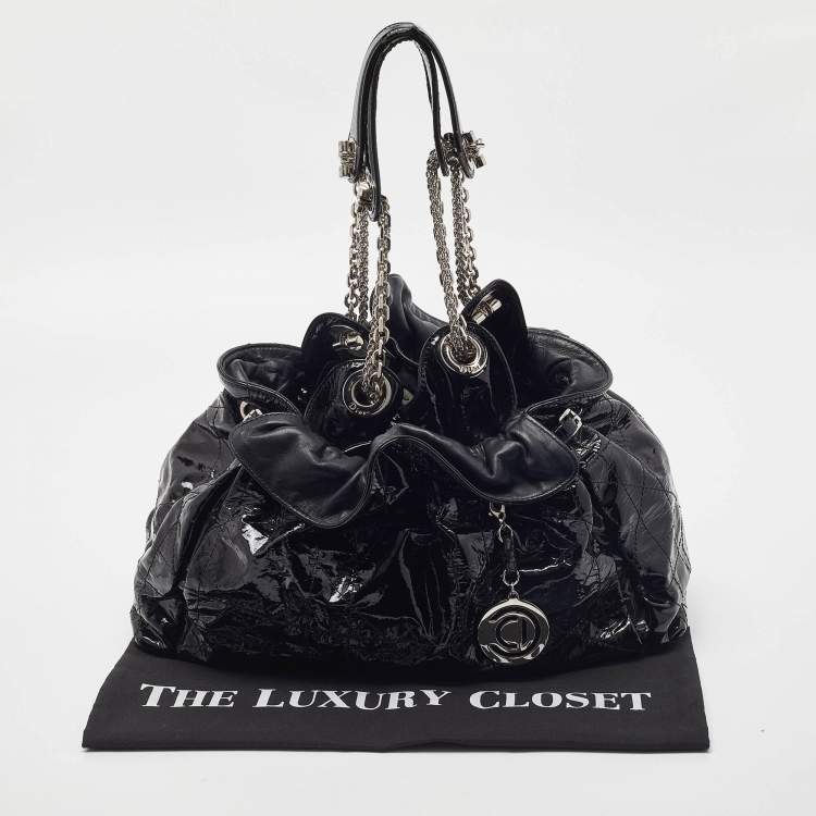 Pre Owned Dior Black Cannage Patent Leather Le Trente Hobo