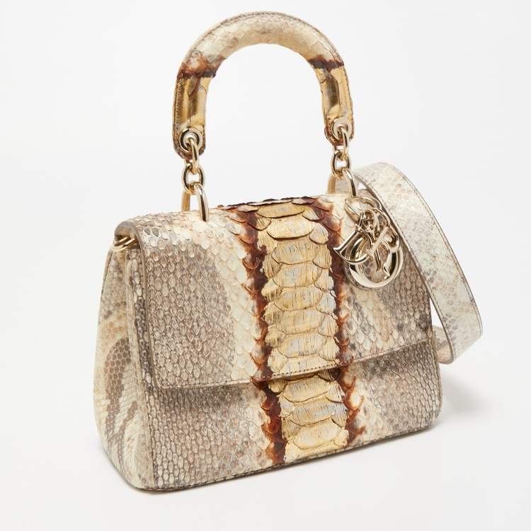 Pre Owned Dior Beige/Gold Python Mini Be Dior Top Handle Bag