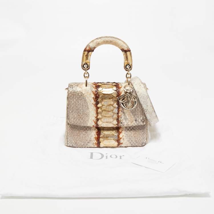 Pre Owned Dior Beige/Gold Python Mini Be Dior Top Handle Bag