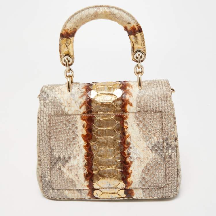 Pre Owned Dior Beige/Gold Python Mini Be Dior Top Handle Bag