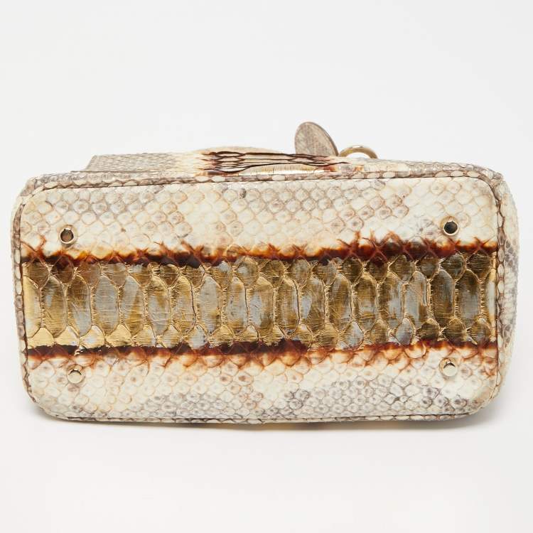 Pre Owned Dior Beige/Gold Python Mini Be Dior Top Handle Bag