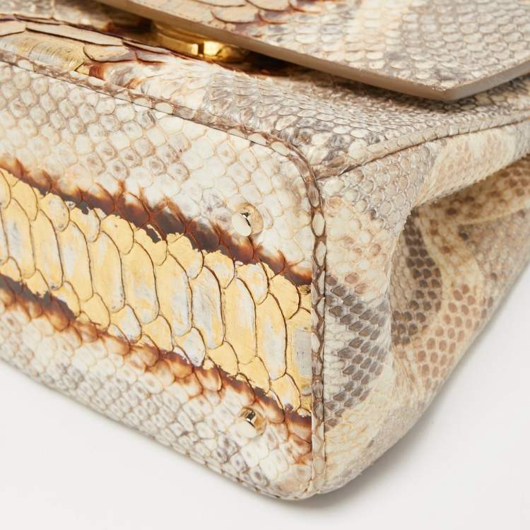 Pre Owned Dior Beige/Gold Python Mini Be Dior Top Handle Bag