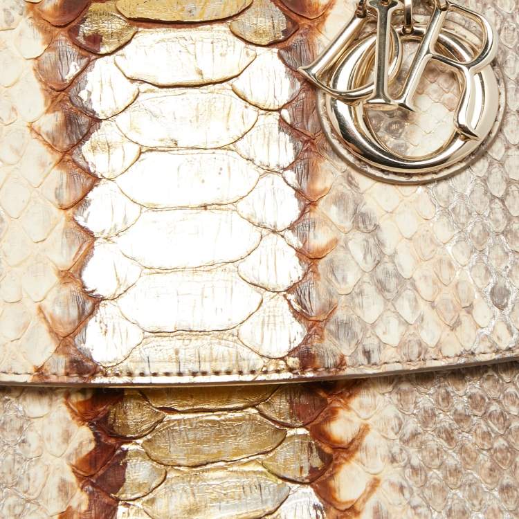 Pre Owned Dior Beige/Gold Python Mini Be Dior Top Handle Bag