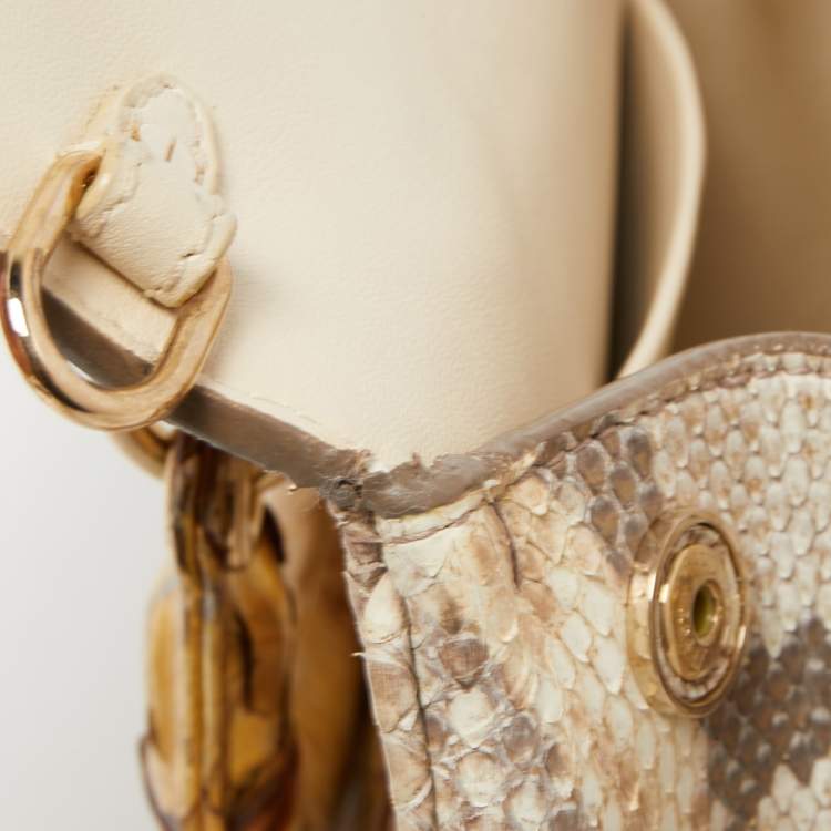 Pre Owned Dior Beige/Gold Python Mini Be Dior Top Handle Bag