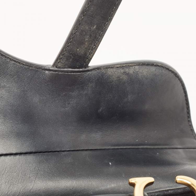 Pre Owned Dior Black Leather Mini Saddle Bag