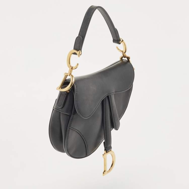Pre Owned Dior Black Leather Mini Saddle Bag