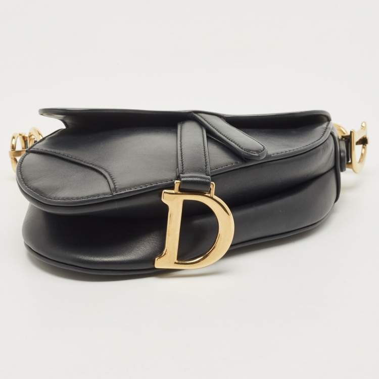 Pre Owned Dior Black Leather Mini Saddle Bag