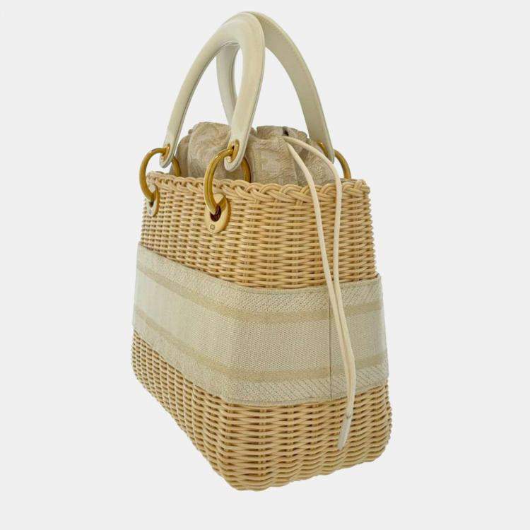Pre Owned Dior Wicker & Oblique Medium Lady Dior Bag 