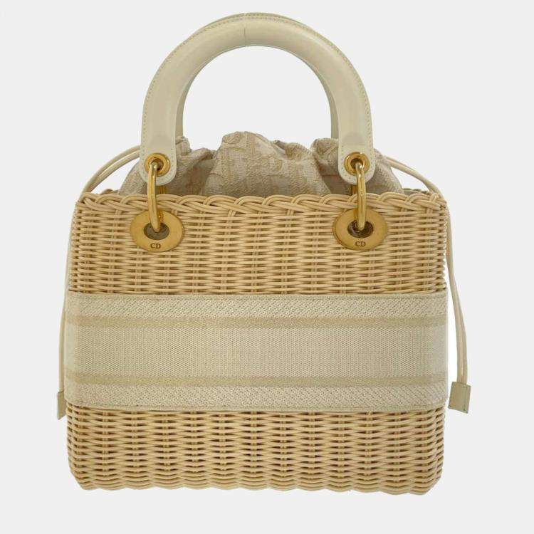 Pre Owned Dior Wicker & Oblique Medium Lady Dior Bag 