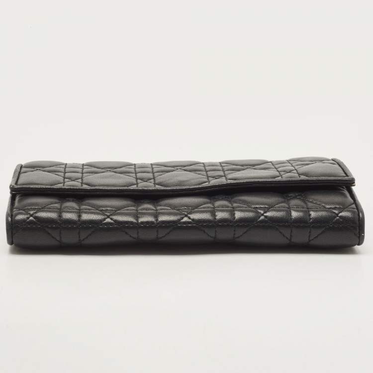 Pre Owned Dior Black Quilted Cannage Leather Lady Dior Wallet on Chain