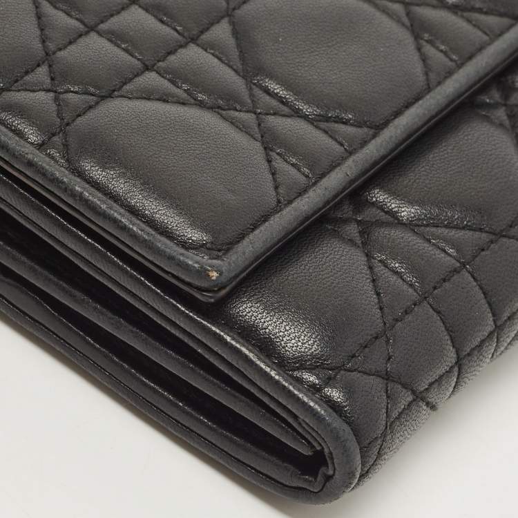 Pre Owned Dior Black Quilted Cannage Leather Lady Dior Wallet on Chain