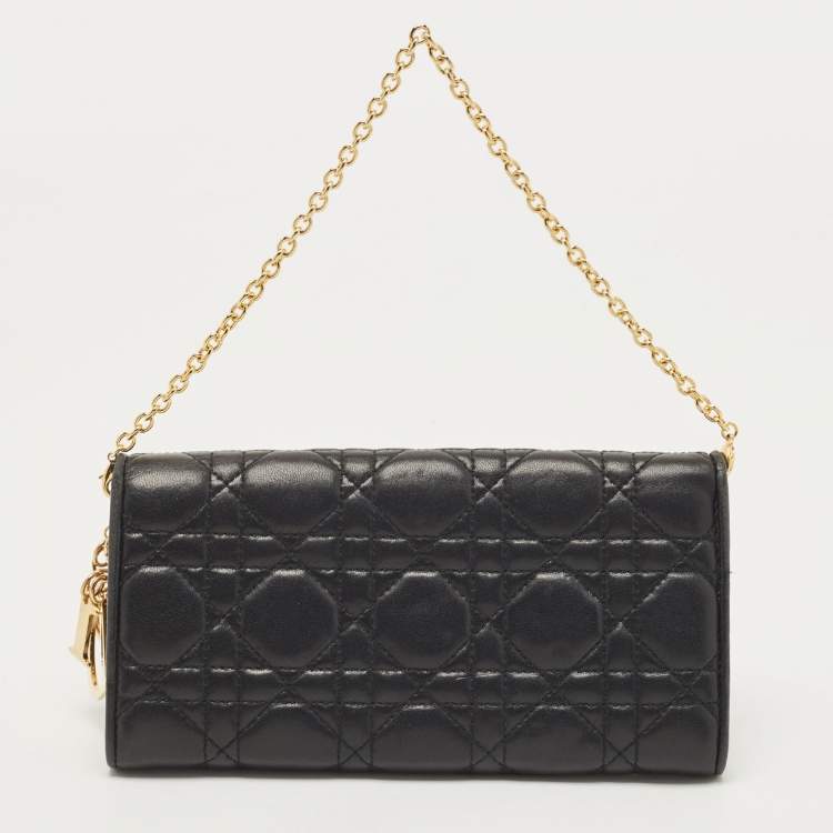 Pre Owned Dior Black Quilted Cannage Leather Lady Dior Wallet on Chain