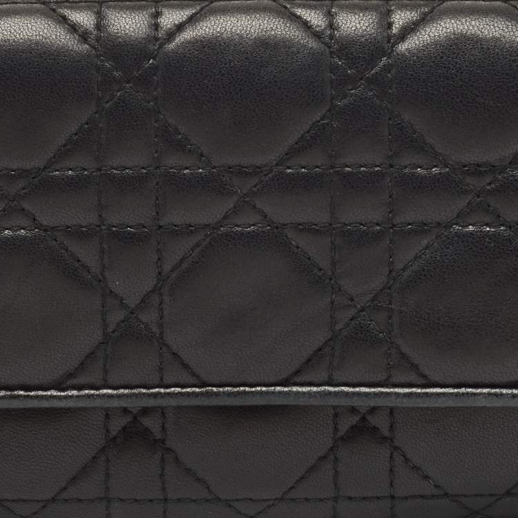 Pre Owned Dior Black Quilted Cannage Leather Lady Dior Wallet on Chain