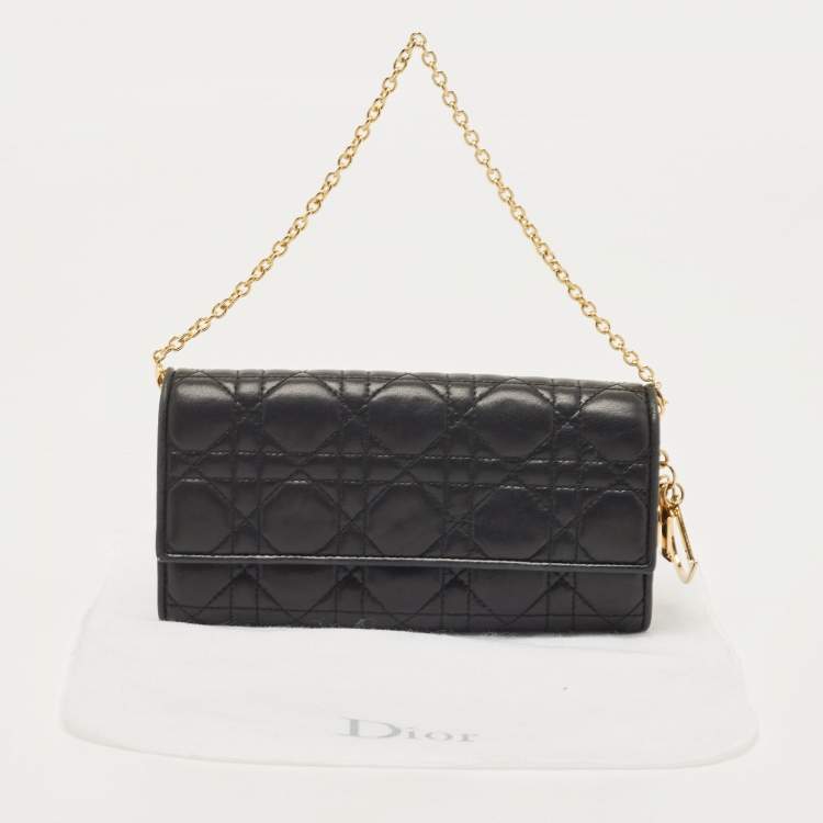 Pre Owned Dior Black Quilted Cannage Leather Lady Dior Wallet on Chain