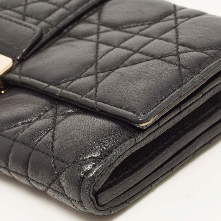 Pre Owned Dior Black Cannage Leather Miss Dior Continental Wallet